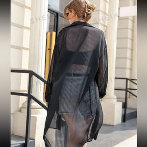 SHEIN BUTTON THROUGH LONGLINE CHIFFON OVERSIZED BLOUSE